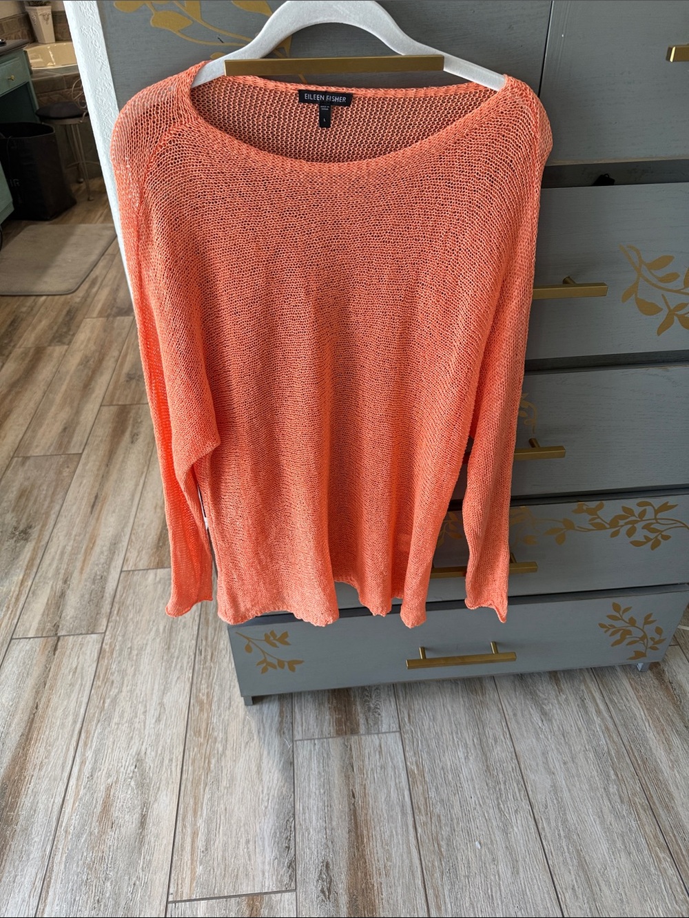 Eileen Fisher Lightweight Coral-Orange Scoop Neck Pullover